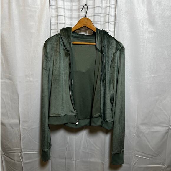Aerie Dreamy Velour Cropped Hoodie Full Zip Green XL - Picture 2 of 8
